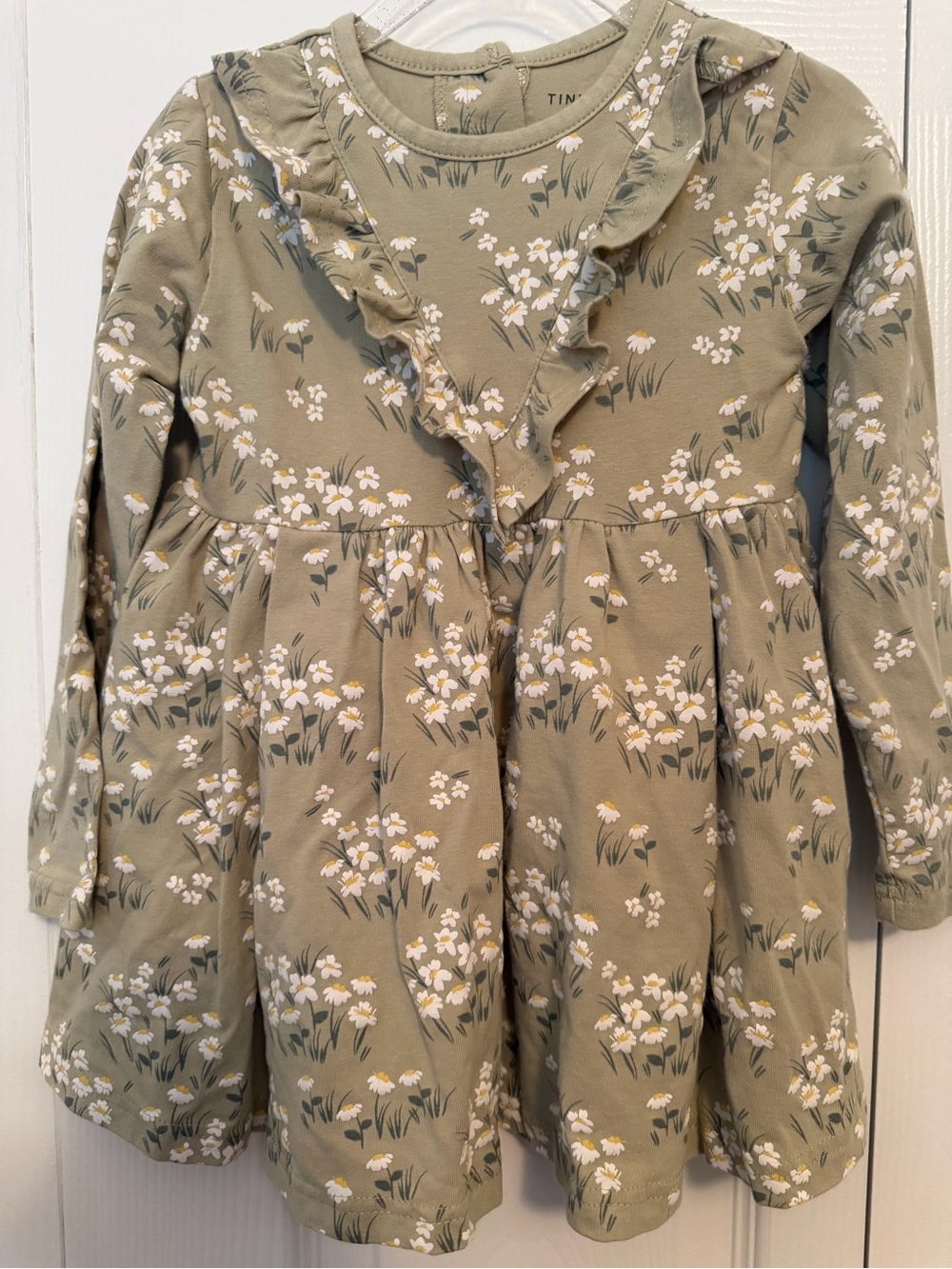 TINY TRIBE Green Floral Ruffle Long-Sleeve Kids Dress